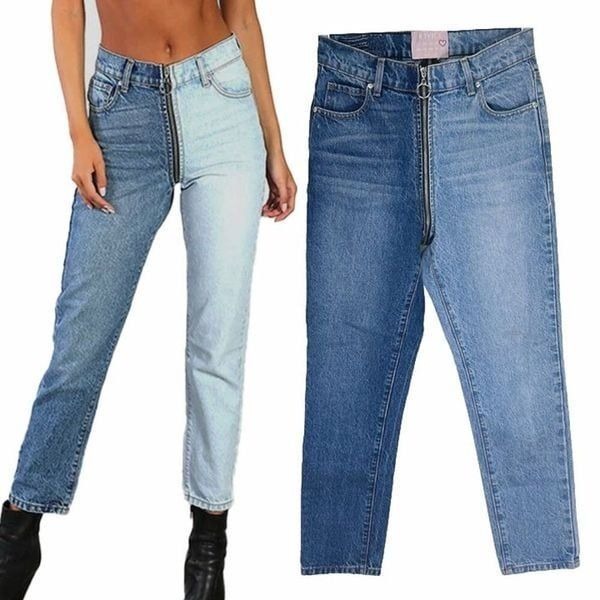Revice Denim - Yin Yang” Two-Tone Zipper Cropped Jeans - Size 27, Blue