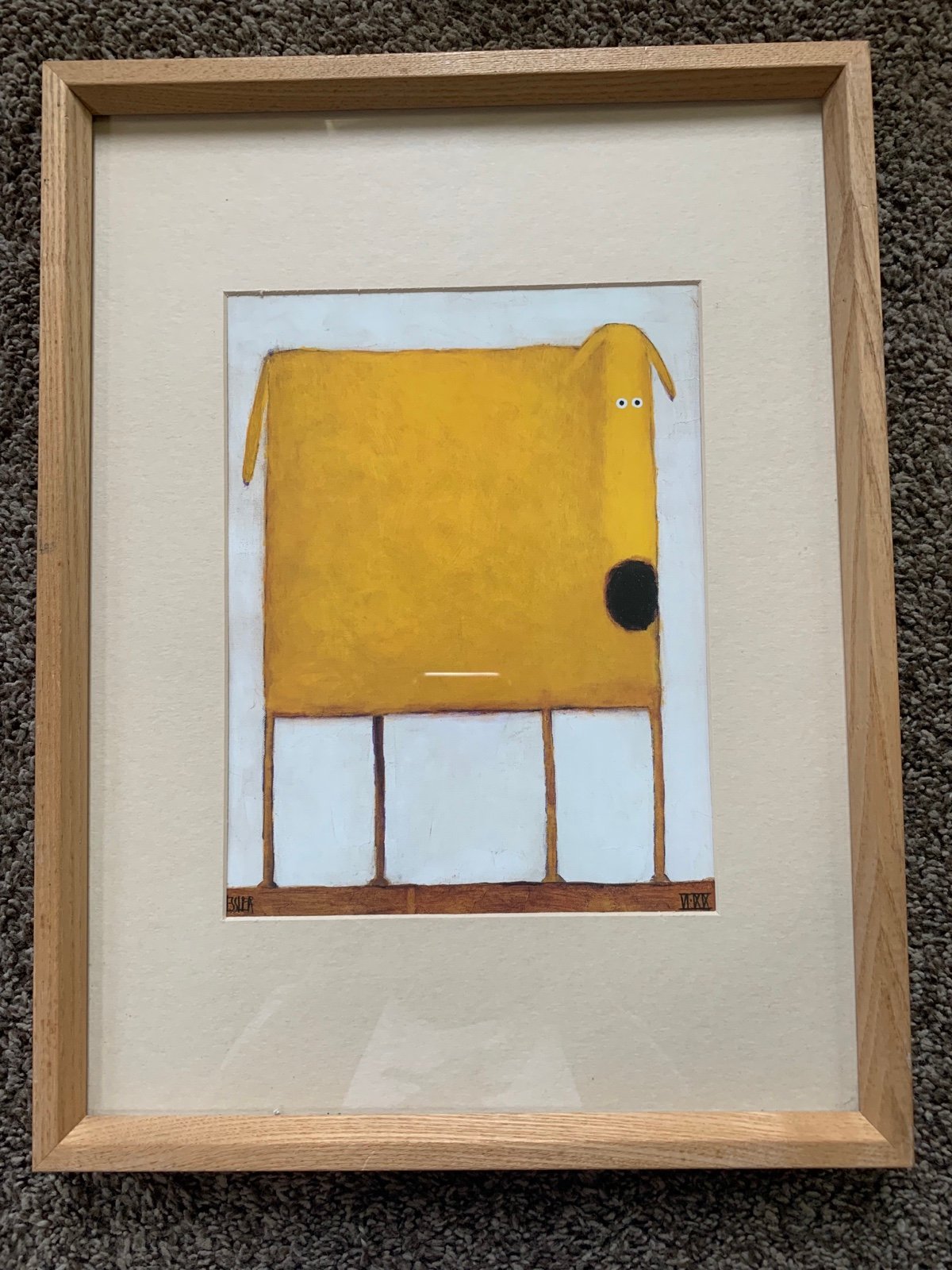 Framed Square Pets Yellow Dog by Daniel Kessler