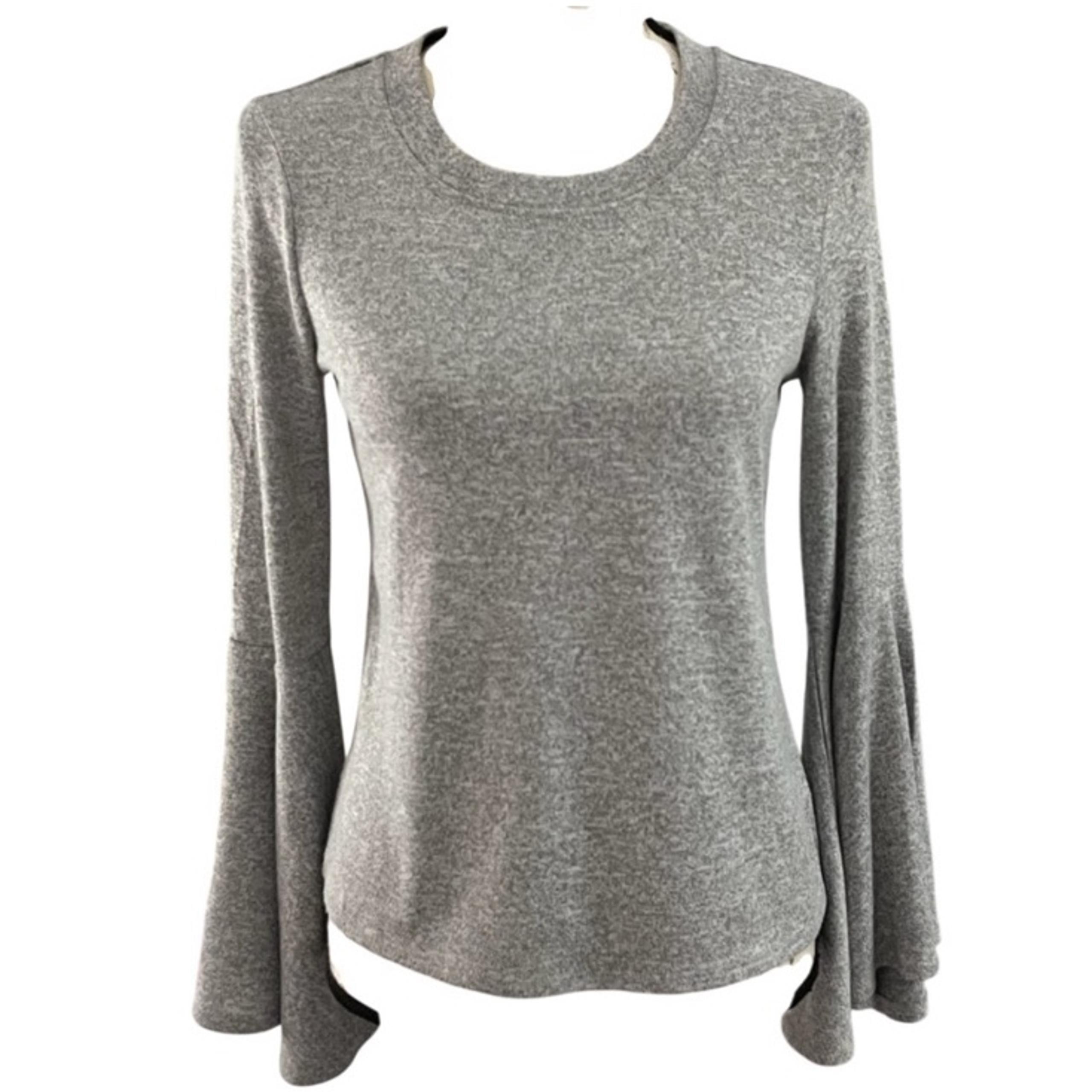 Bar III Knit Bell Sleeve Blouse Top Heather Gray Small
