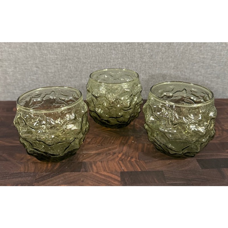 Vintage Anchor Hocking Green Crinkle Glass Set of Three