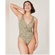 NWT womens sz small Andie olive stripe capri one piece swimsuit zebra animal