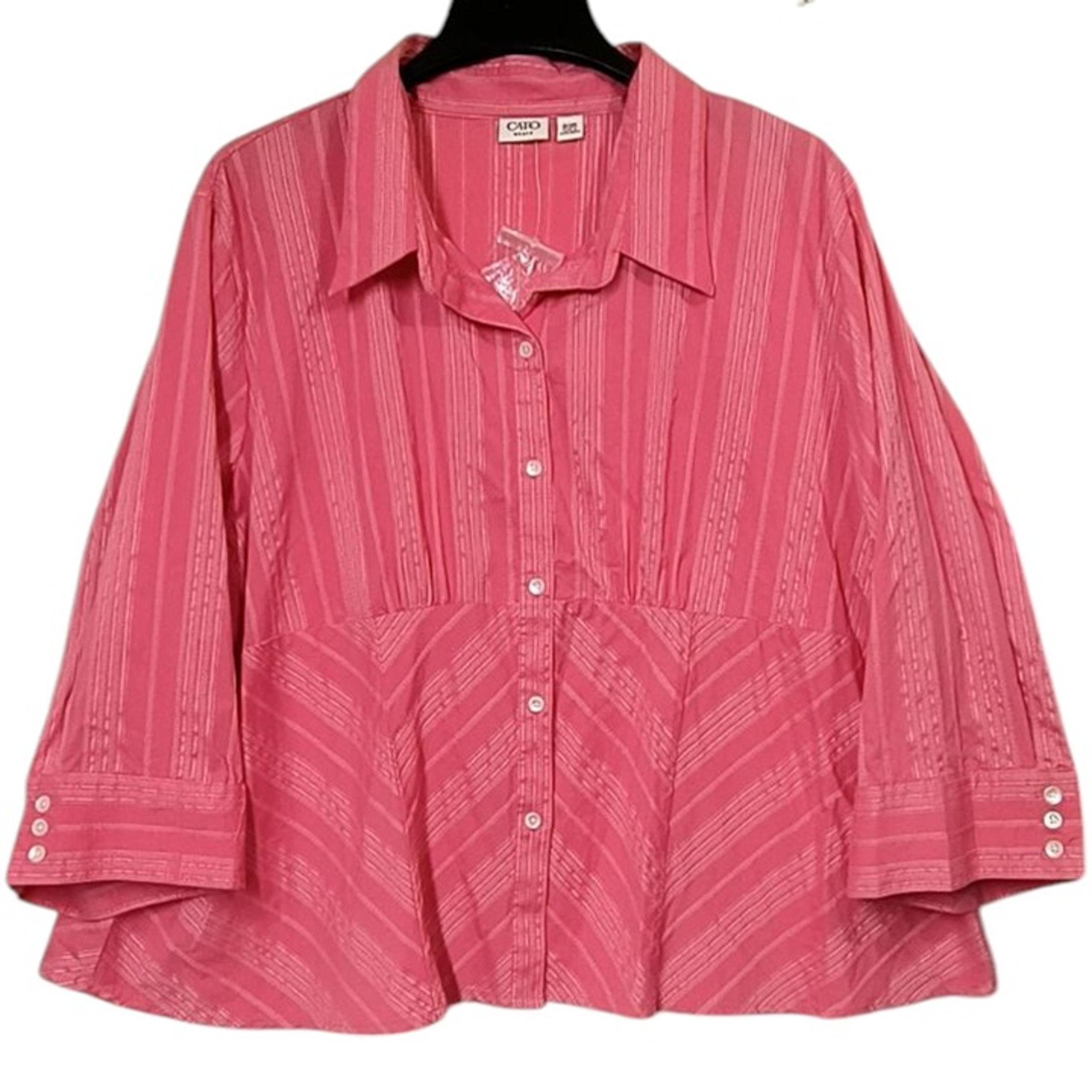 Cato 3/4 Sleeve Button Up Shirt Pink Women's Plus Size 26/28W, New Without Tags