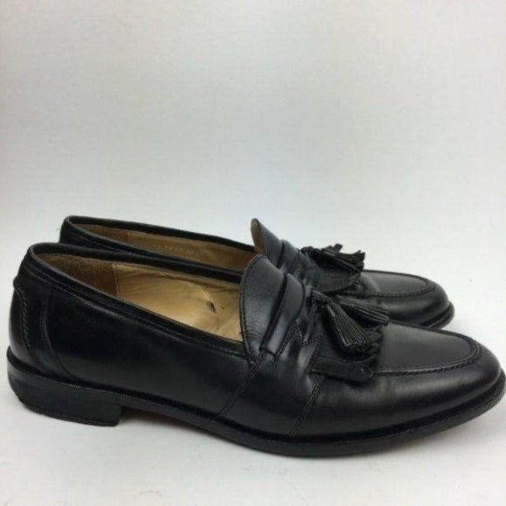 Johnston Murphy Mens Loafers size 10.5 Black Italian Leather Tassel Slip On