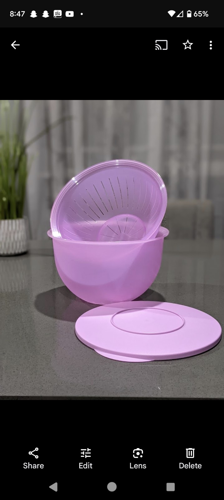 Tupperware Impressions Bowl & Colander 18 cup/ 4.3L Lilac Color New