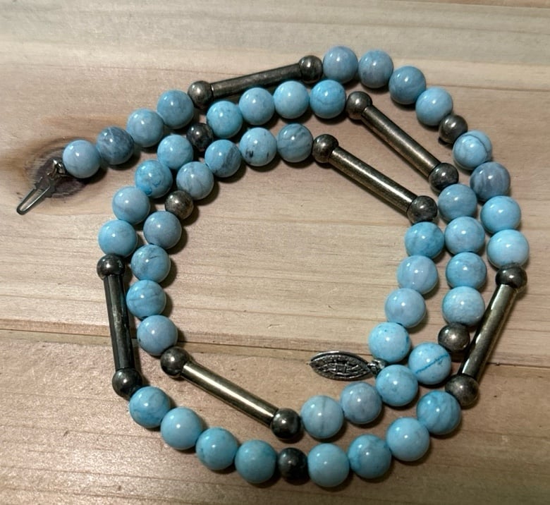 LARIMAR VINTAGE STERLING BEADED NECKLACE DOMINICAN REPUBLIC 24”