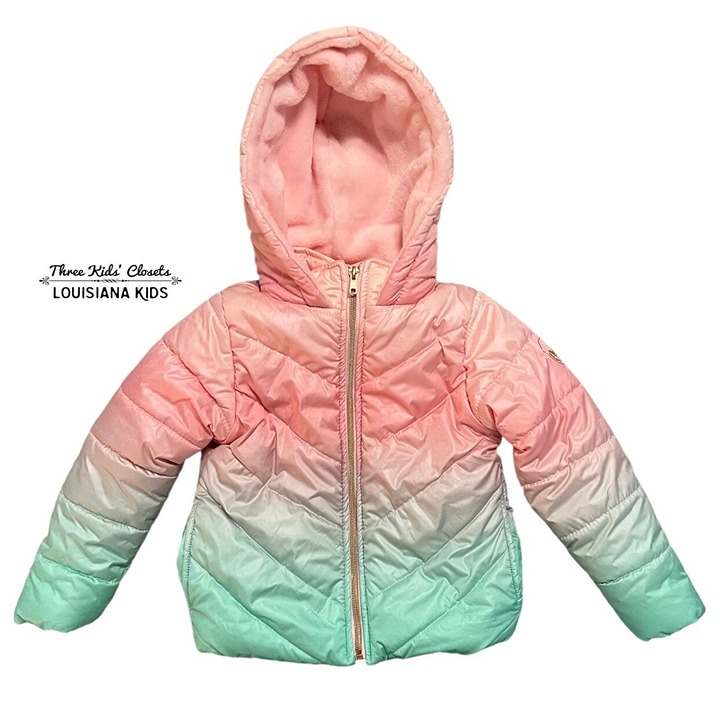 NEW Body Glove Sz 5 Pink & Mint Ombré Hooded Puffer Coat Jacket