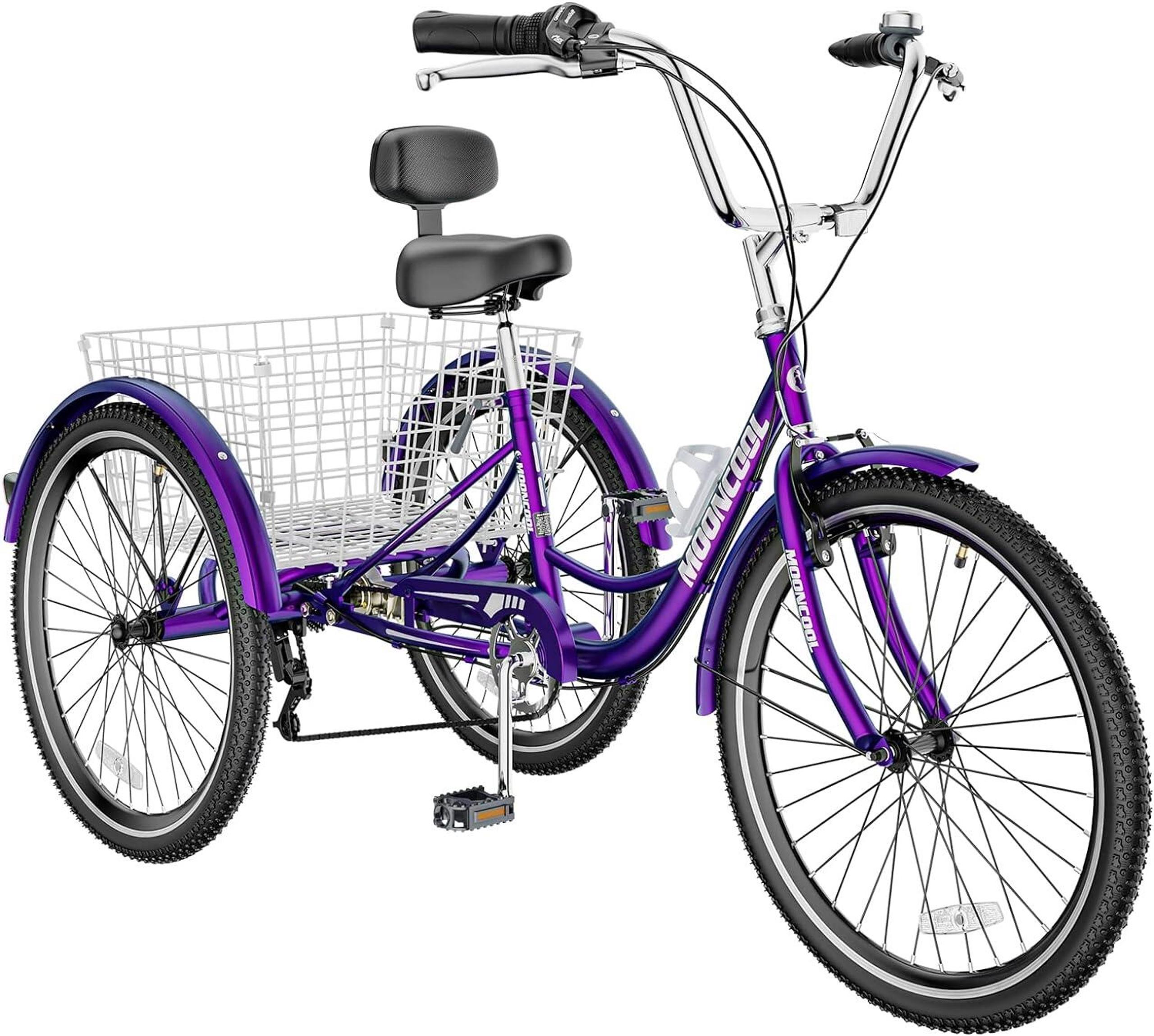Dark Lavender 20/24/26 inch Adult Trike 3 Wheeled Bike with Basket Adult Tricycl