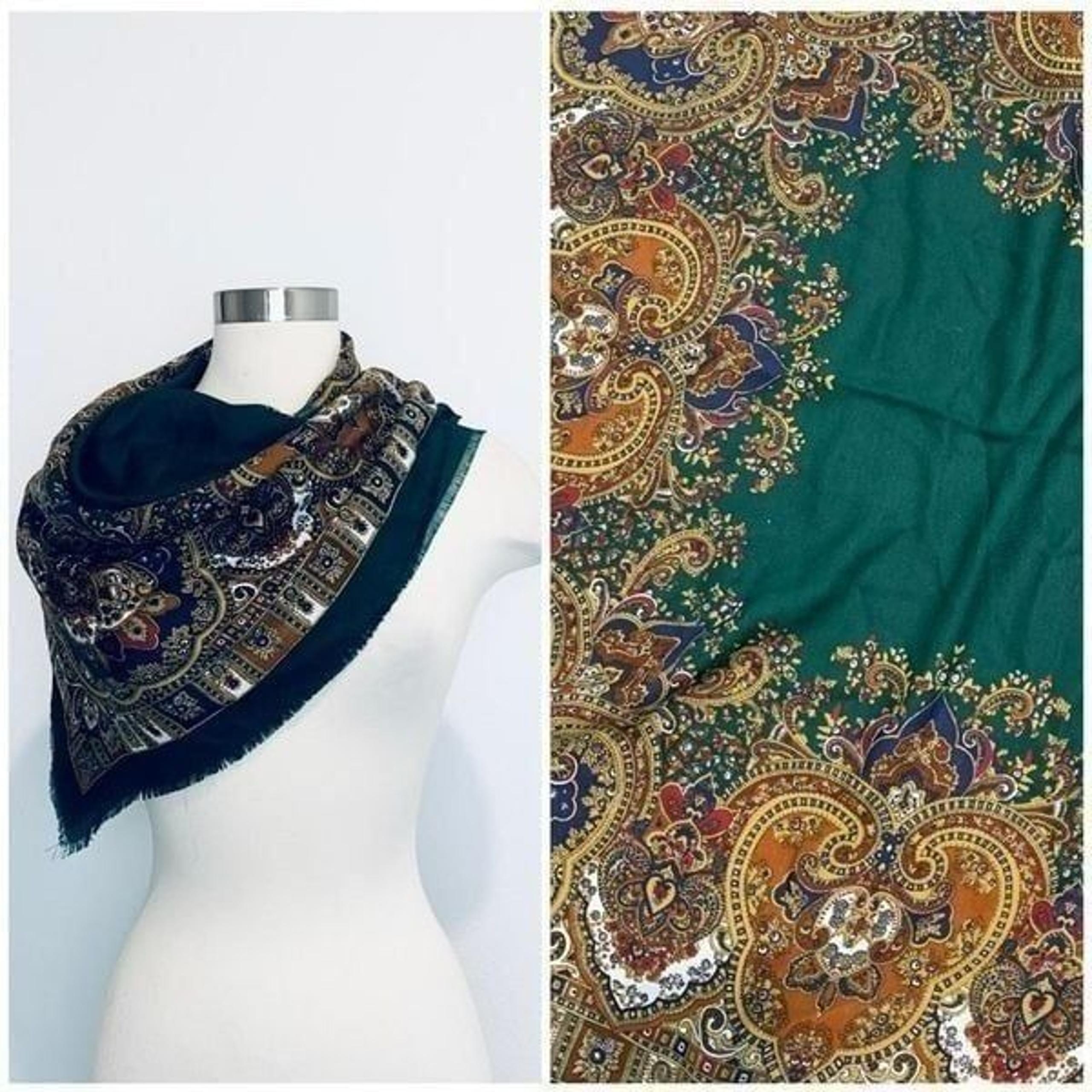 Vintage Green Wrap Scarf Paisley Floral Bright Colorful Tapestry