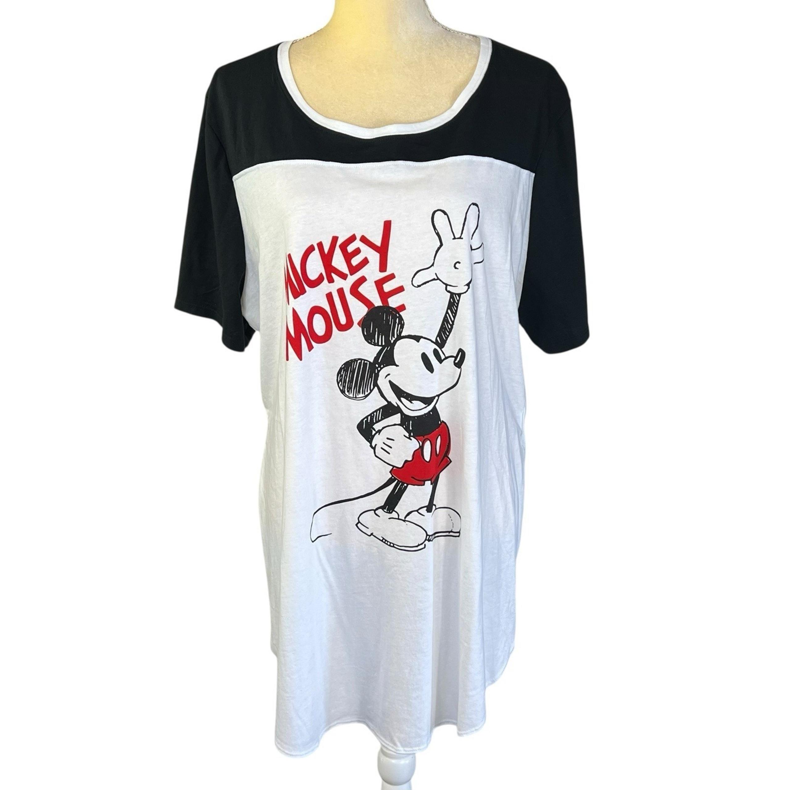 Disney Women's Sleep T-Shirt Mickey Mouse Print Plus Size 2X White / Black /Red