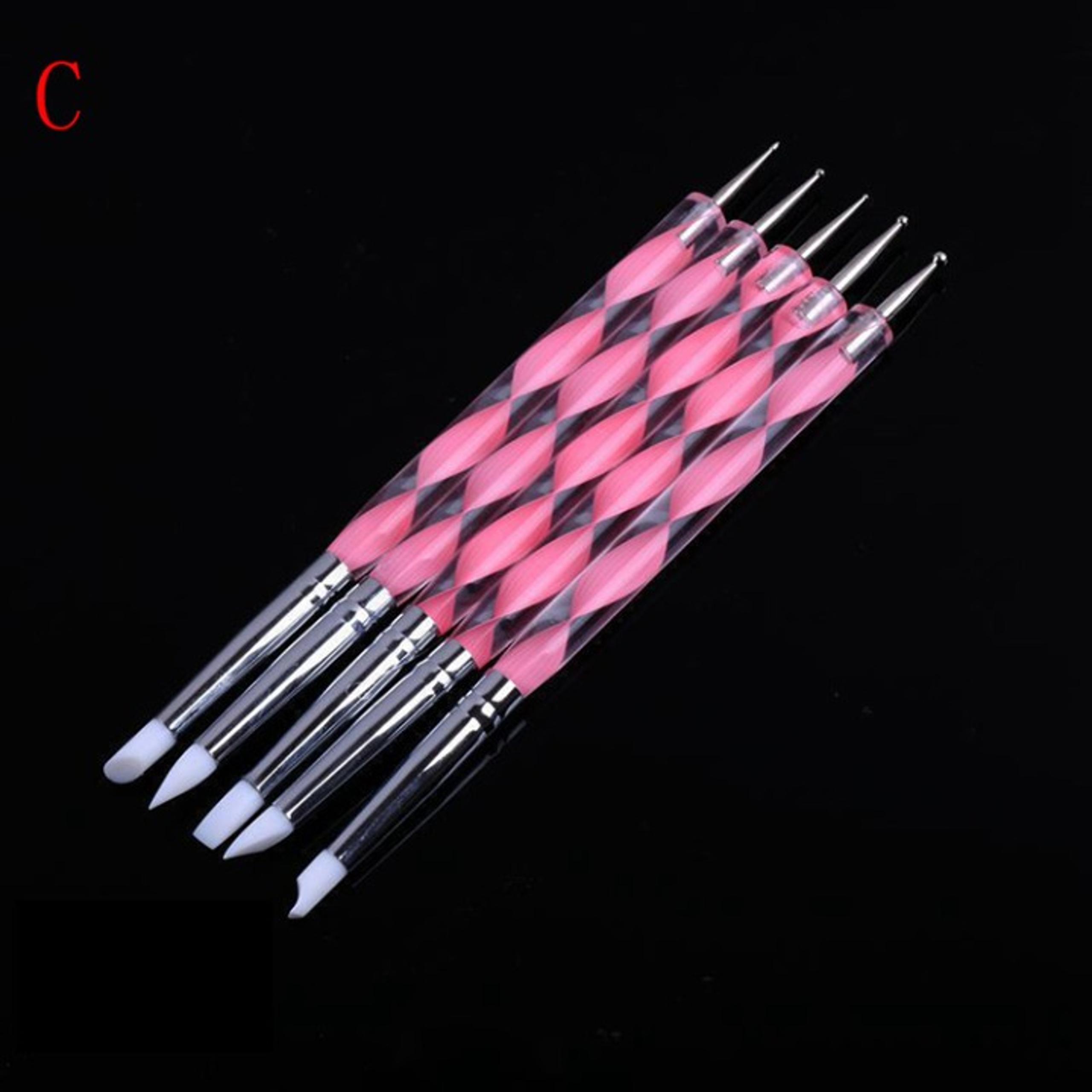 5Pcs Set Nail Art Brush Dotting Tools 2 Way Sculpture Pen Silicone Carving Craft