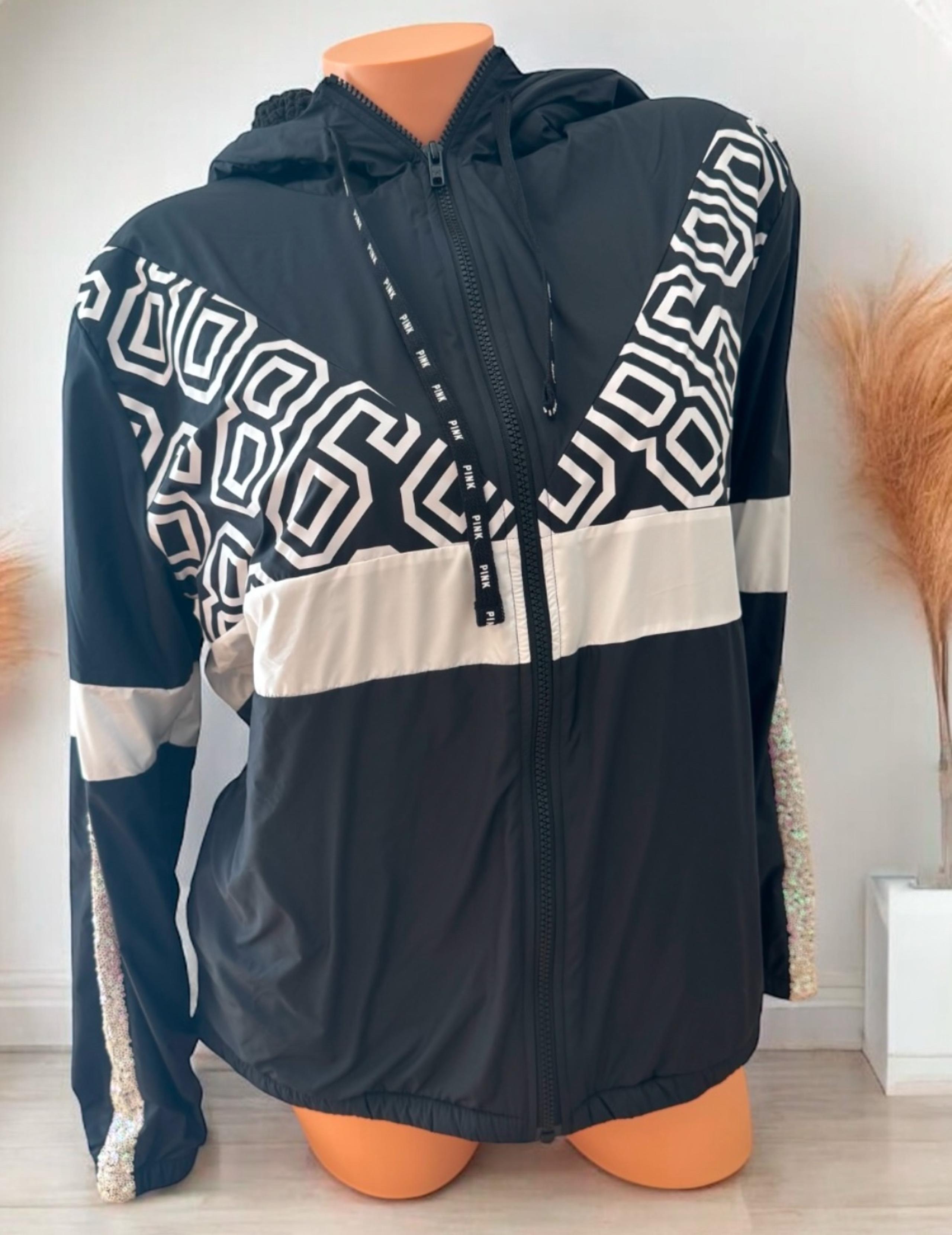 Victorias Secret PINK Anorak Sherpa Jacket Bling Windbreaker Dark Grey XS/S