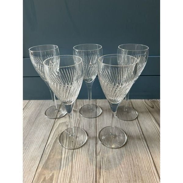 Waterford Crystal Carlow 5 Piece Wine Goblets 6 Oz Swirl Cut Crystal Beautiful