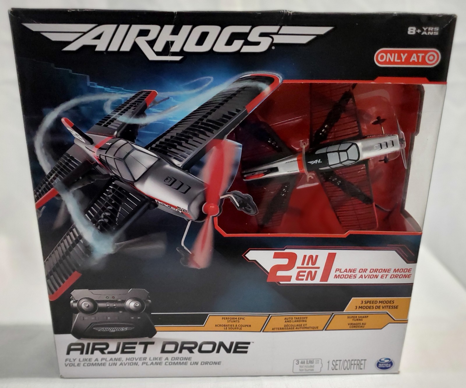 New in box. AirHogs 2-in-1 AirJet Drone Plane with Sharp Turn Capabilities