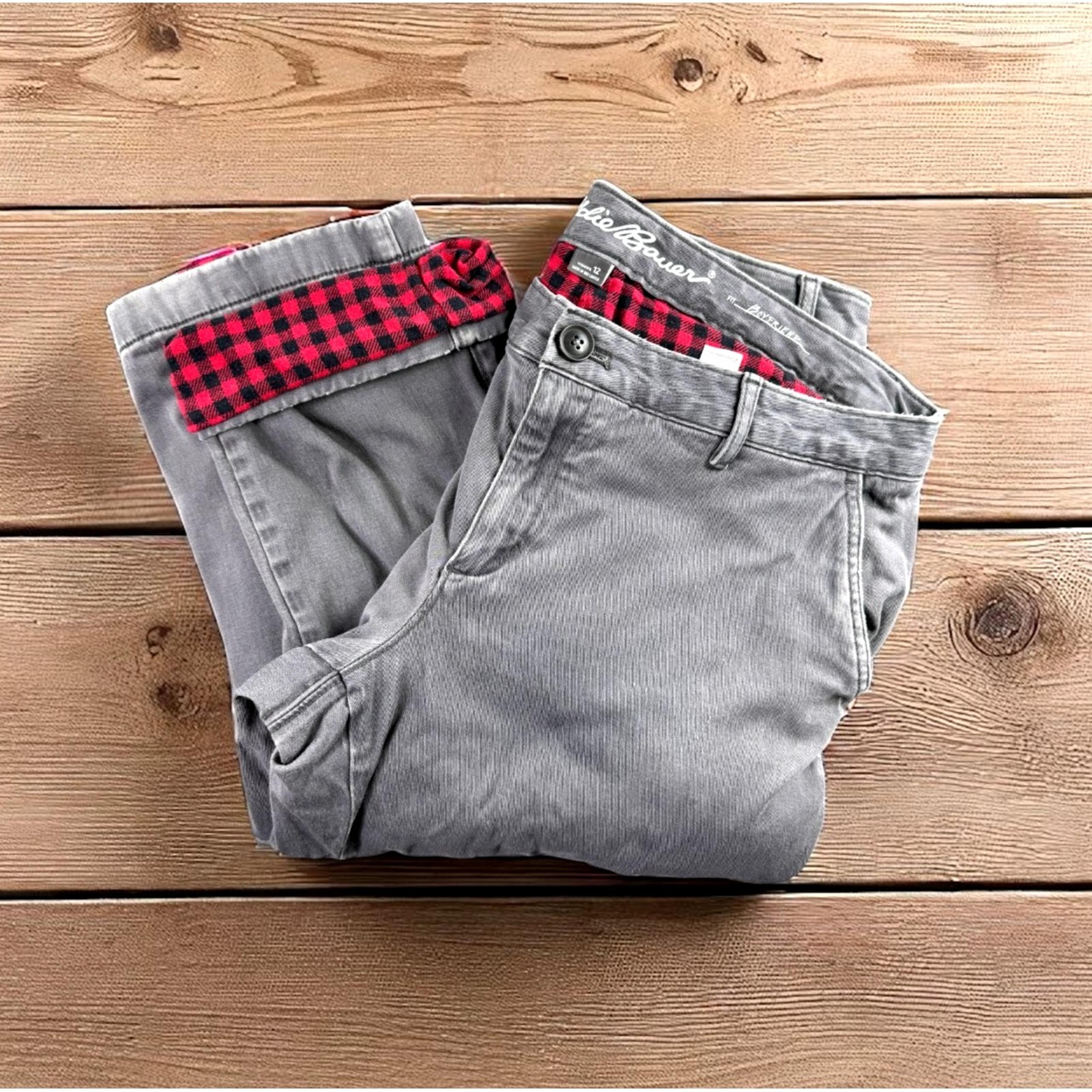 Eddie Bauer Flannel Lined Pants Women 12 Buffalo Check Hiking Camping Boyfriend