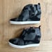 LINEA PAOLA Felicia Wedge Sneakers Black Camo Animal Print Ankle Booties SZ 7.5
