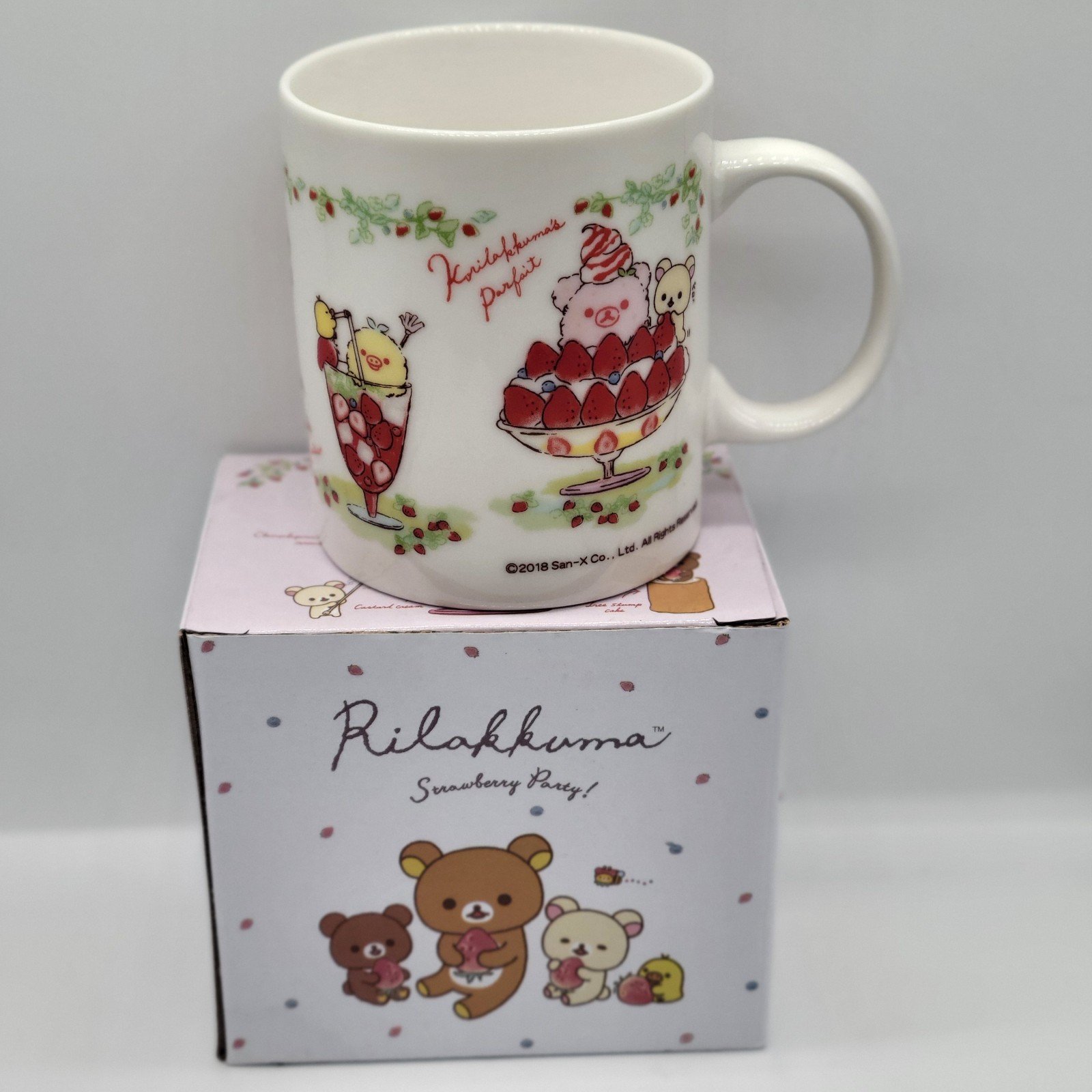 NEW OPEN BOX Rilakkuma Mug Strawberry Pattern Santan 2018 Made