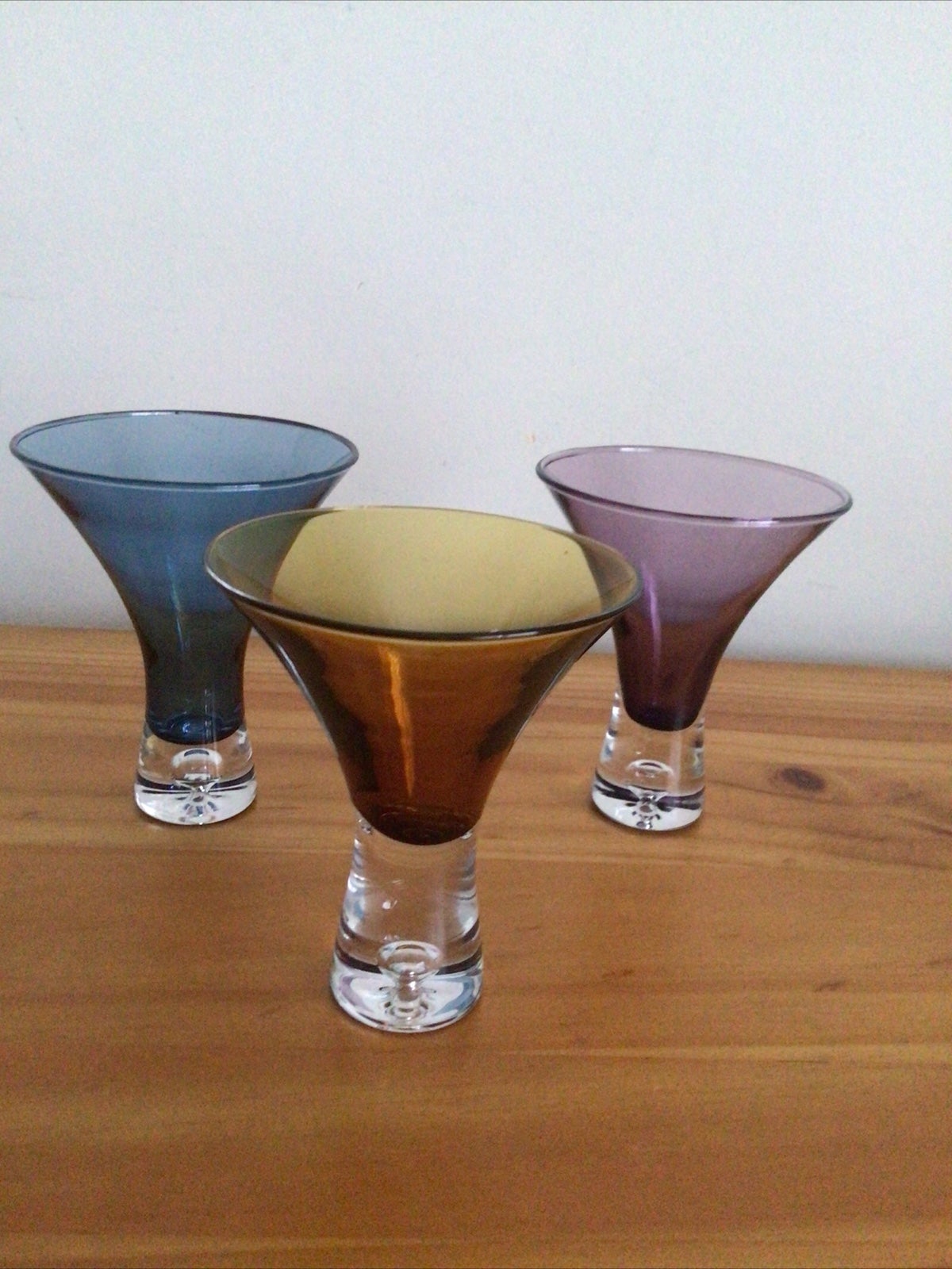 Set Of 3 Bubble Bottom Martini Shot Translucent Glasses Bar Drinking Glasses