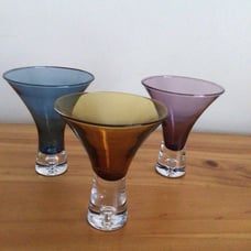 Set Of 3 Bubble Bottom Martini Shot Translucent Glasses Bar Drinking Glasses