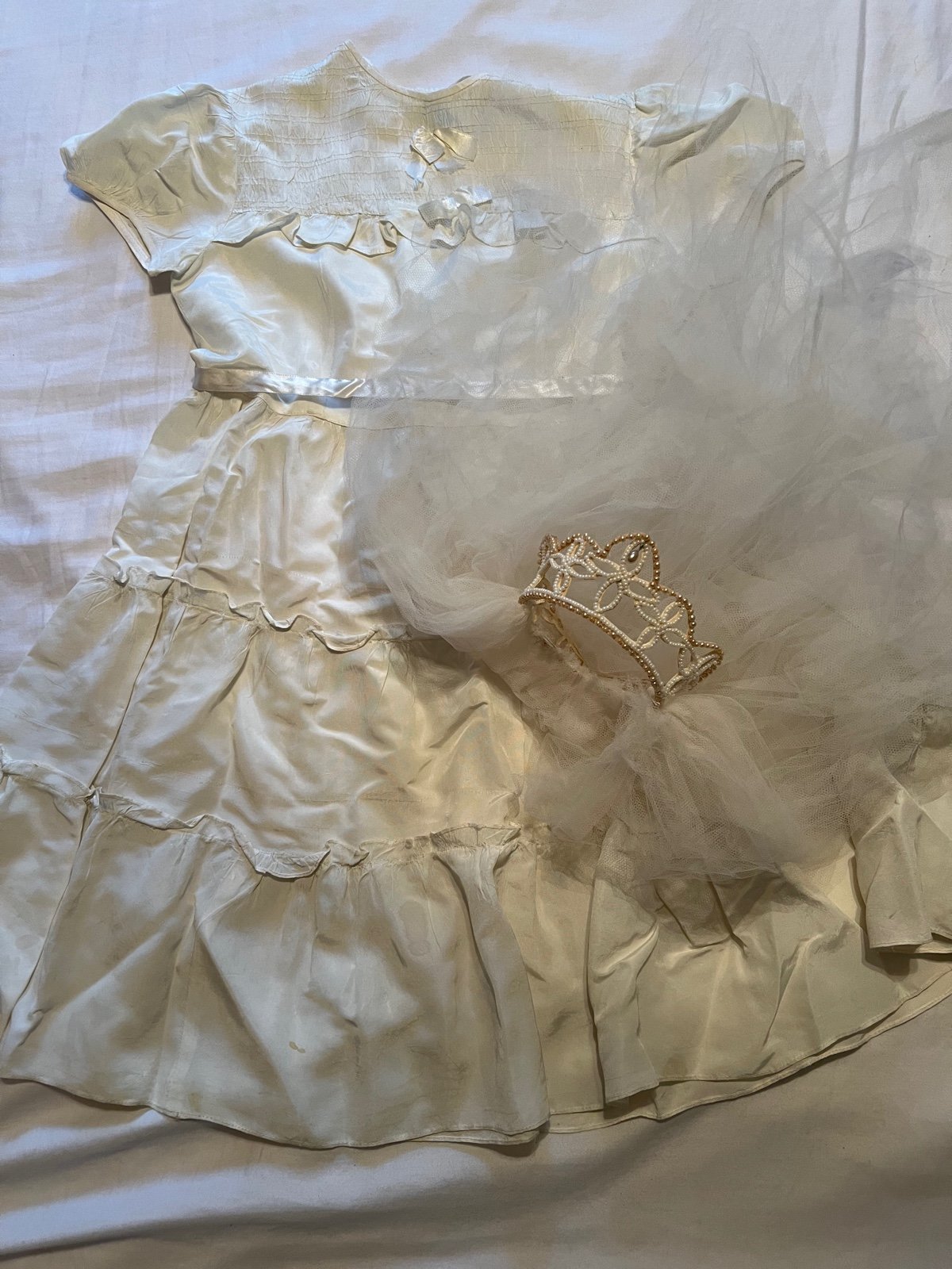 GORGEOUS Vintage Antique (?) First Communion Dress & beaded Crown Veil