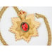 Carolee Matte Gold Tone Crown Starburst Red Rhinestone Statement Necklace Brooch