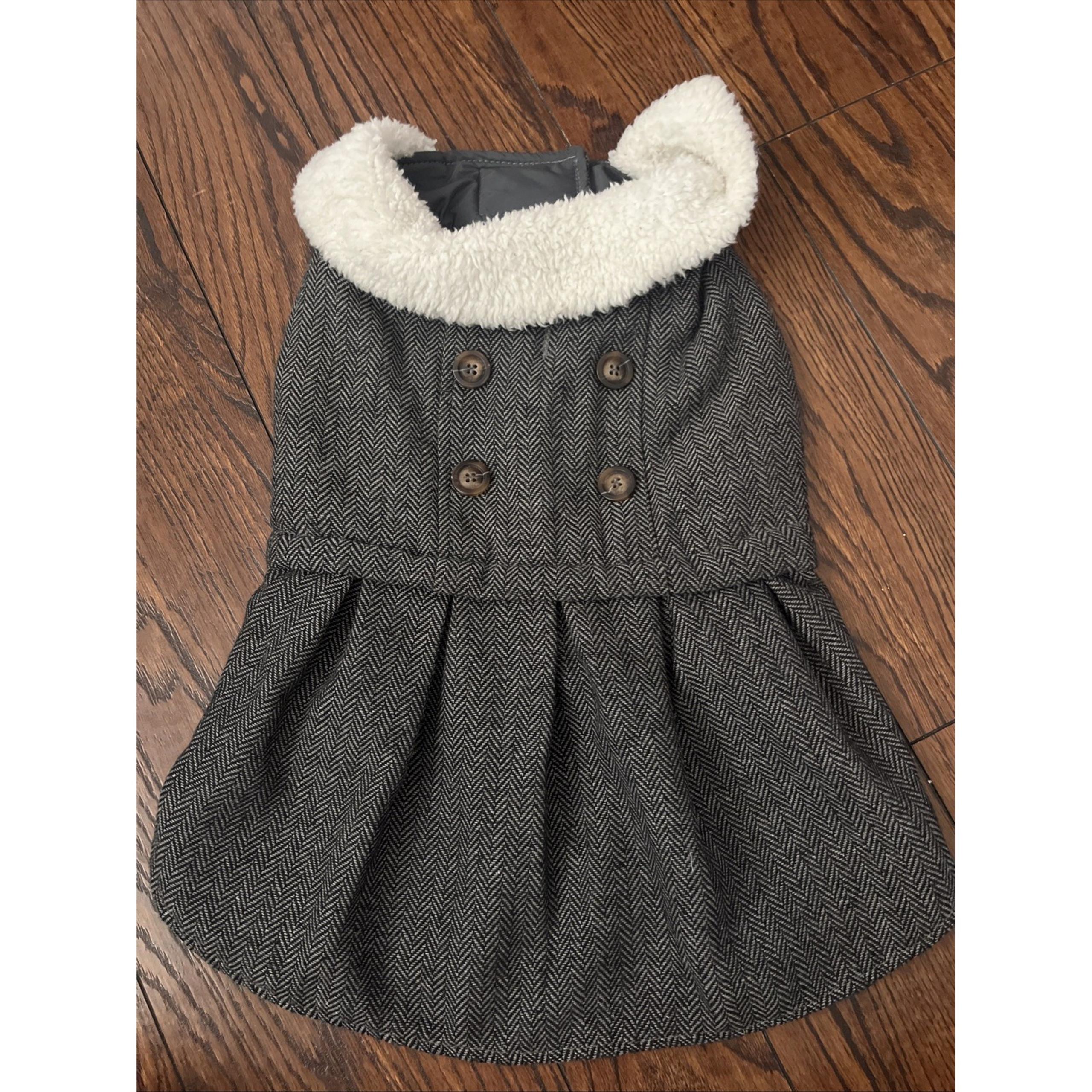 NEW Friends Forever Dog Apparel Winter Dog Dress Buttons Fur Collar Coat Large