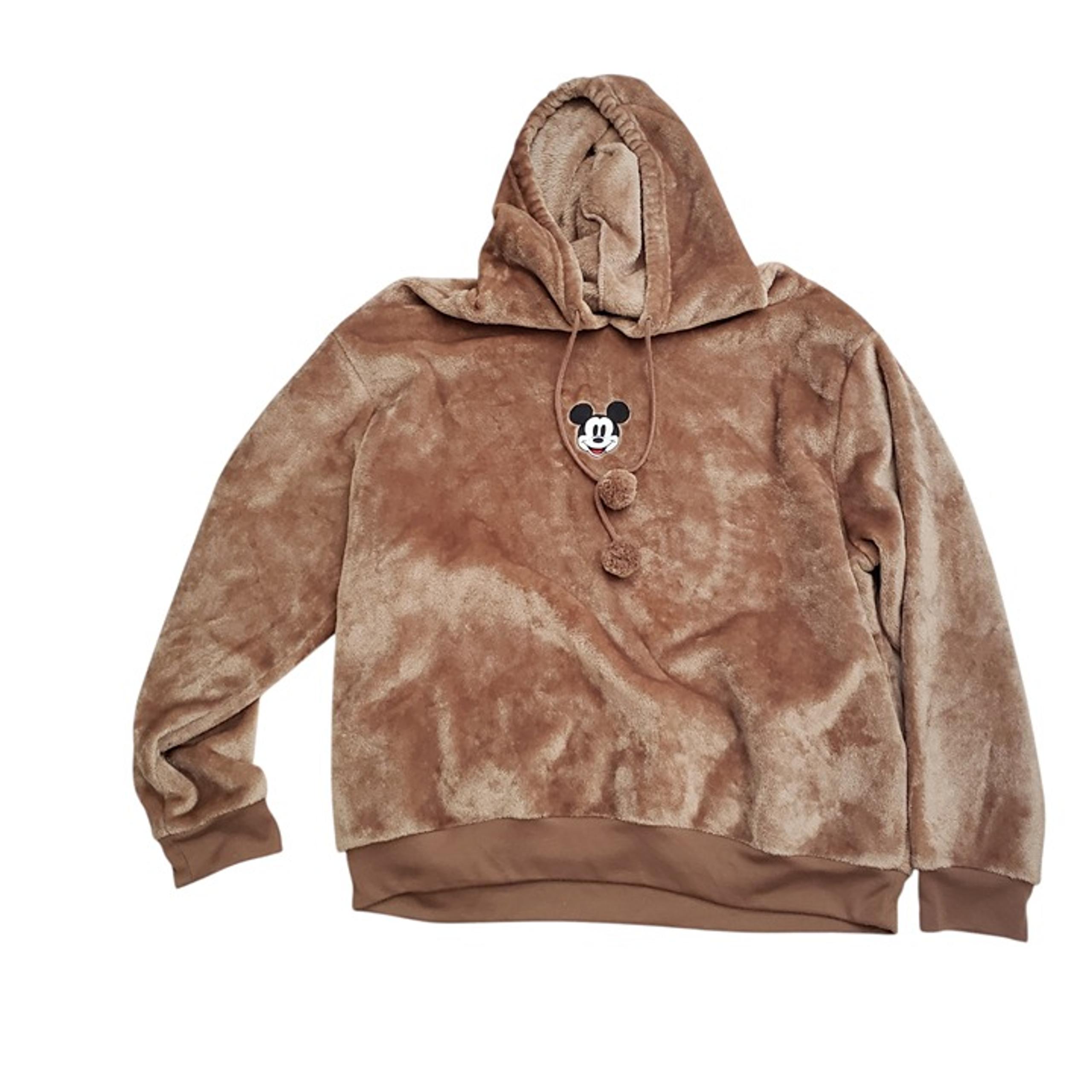 Disney Mickey Mouse Embroidered Furry Hooded Sweater Brown Size 3X