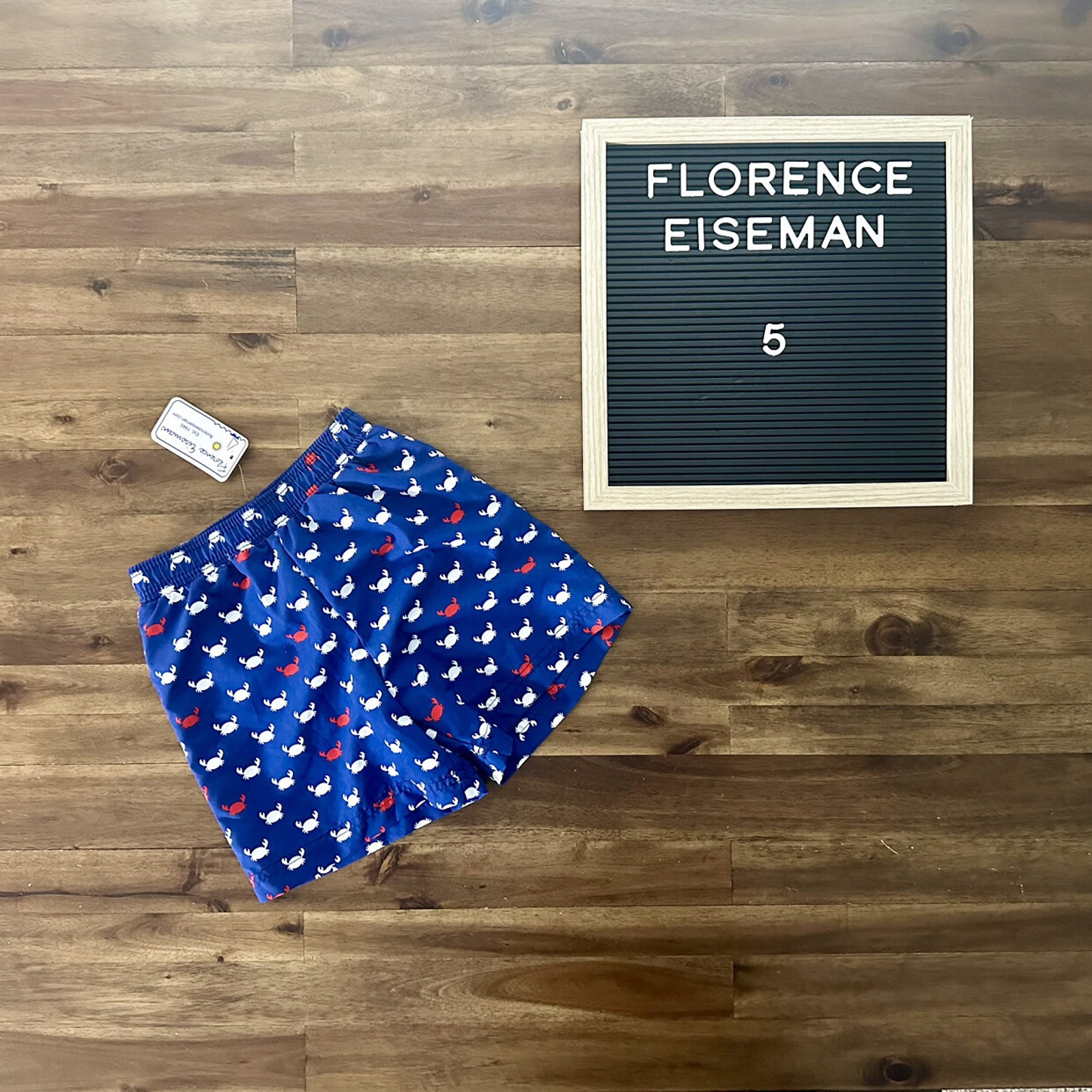 NWT Florence Eiseman Navy Blue Red Crab Print Swim Trunks Beach Preppy Classic 5