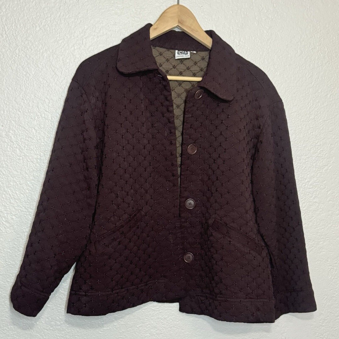 Johhny Was Jacket Women S Collection Brown Quilted Embroidered Lagenlook Boho