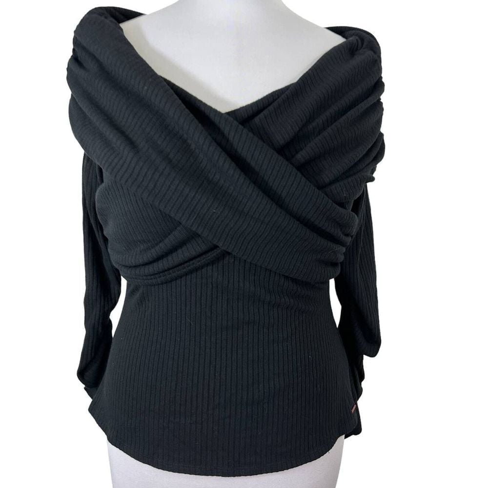 n:Philanthropy Women's NEW Thea Top Black SZ S Criss-Cross Layered Front