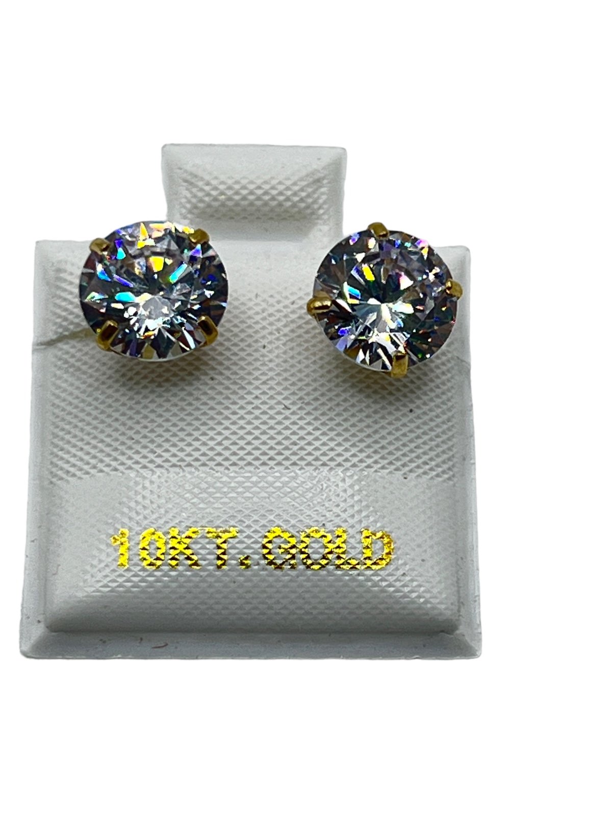 Stud earring 8mm diamonds CZ solid gold 10k
