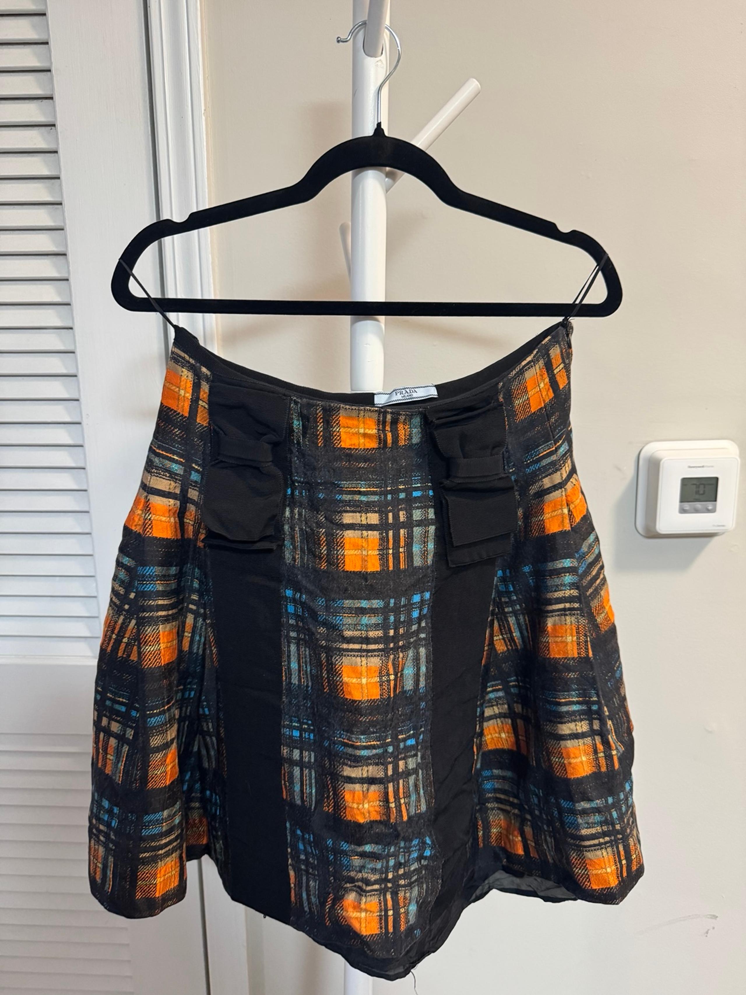 Prada Plaid A-Line Mini Skirt Dress - Orange/Black (US Size 6)  Read Description