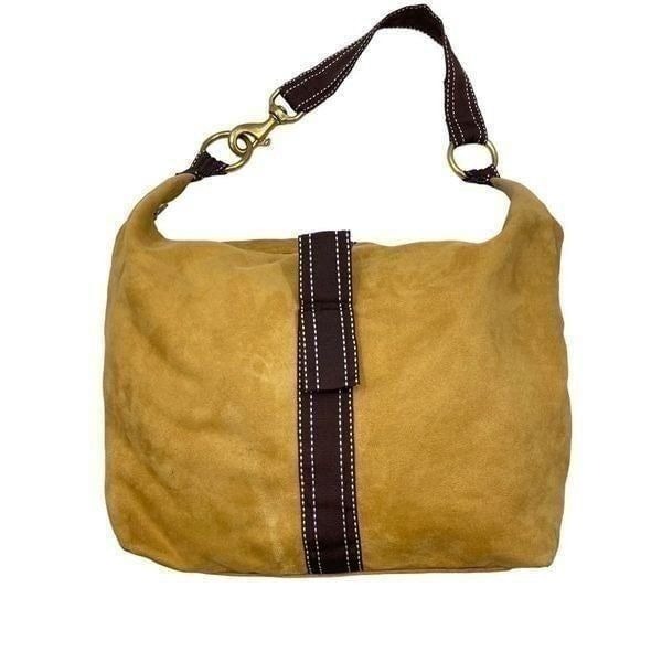 Rebecca Ray Brand Faux Suede Yellow Shoulder Bag Brass Hardware
