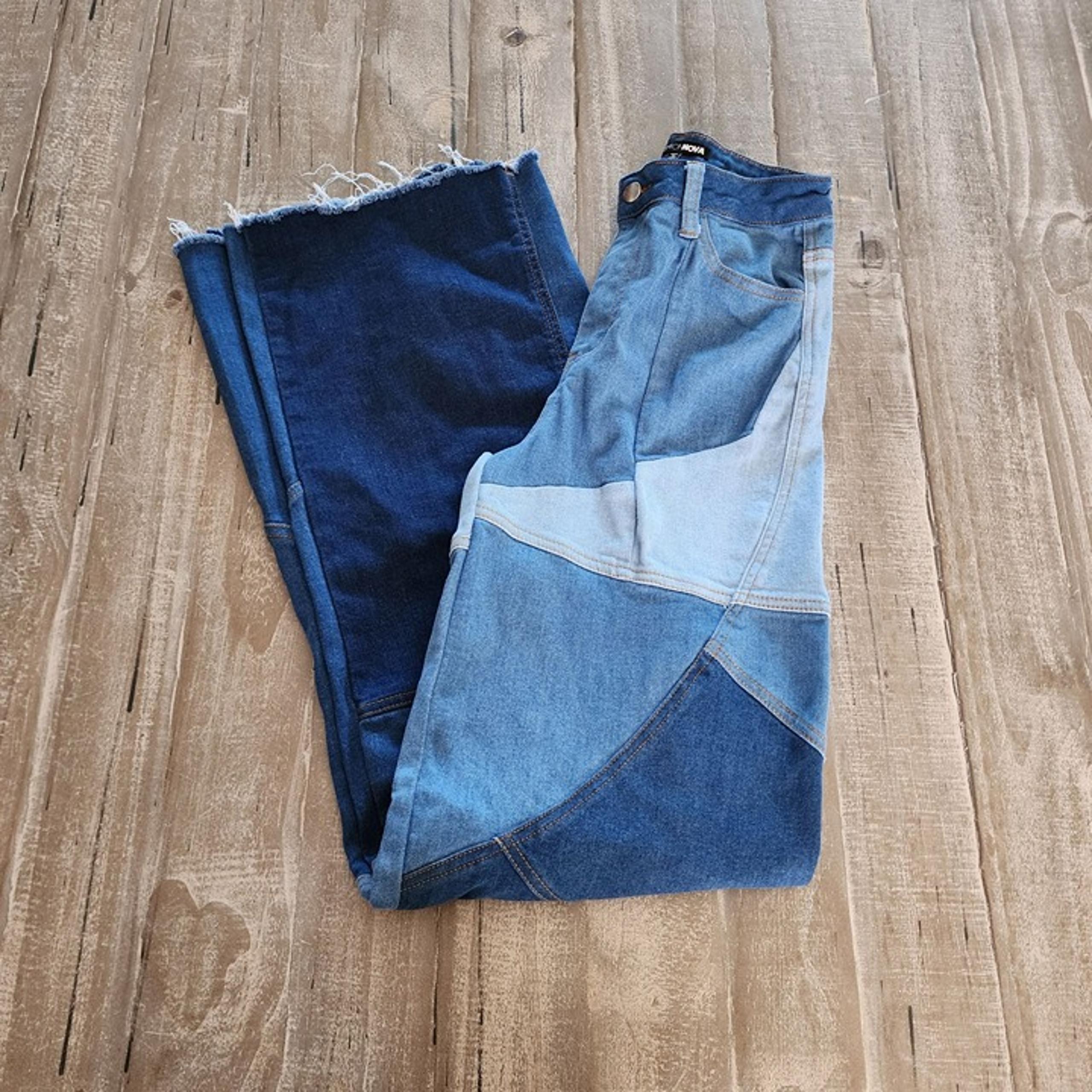 Fashion Nova Womens High-Waisted Patchwork Denim Jeans Junior's Size 1 Wide Leg