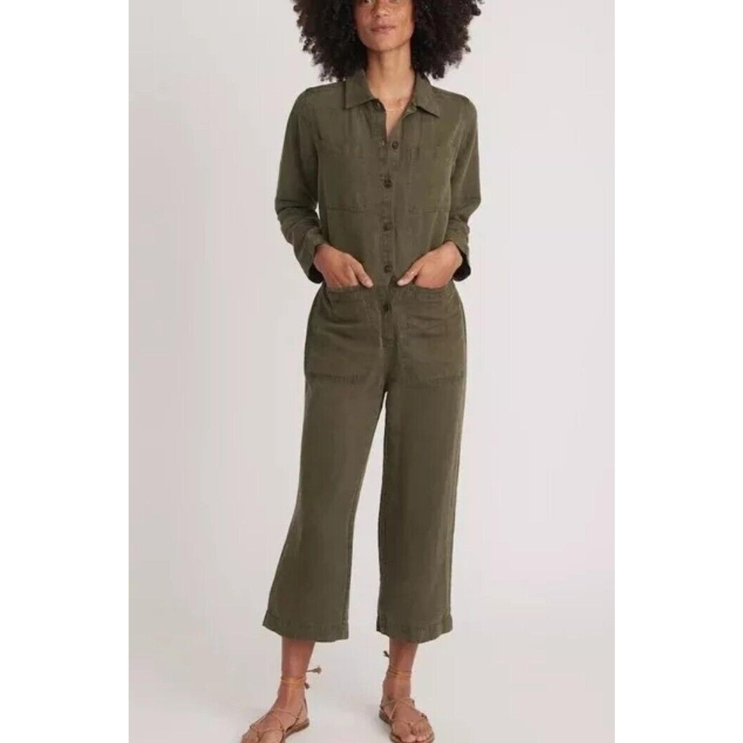 Marine Layer Women's Charlie Faded Olive Utility Jumpsuit pants Size Med NWT