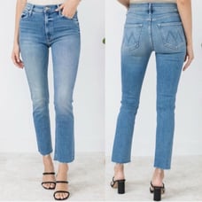 MOTHER- Mid Rise Dazzler Ankle Fray Riding the Cliffside Light Wash Slim Jean 25