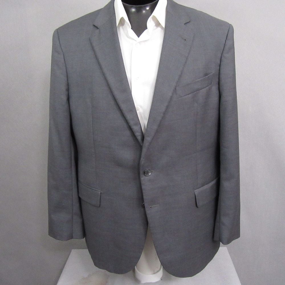 Joseph Abboud Mens Sport Coat 46R Gray Wool Zignone Blazer Super 110s