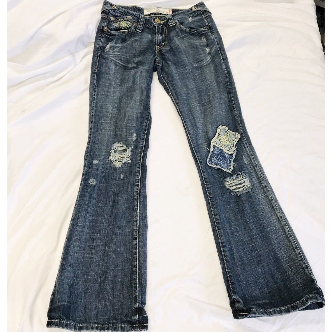 LEVI 518 Super Low Bootcut Flare Patchwork Jeans Sz 3 Vtg Y2k Grunge Fairy Boho