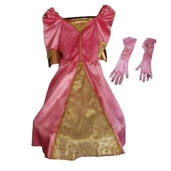 Aurora Princess Dress Costume Size S Pink Gold Satin with Gloves Cosplay 4-6