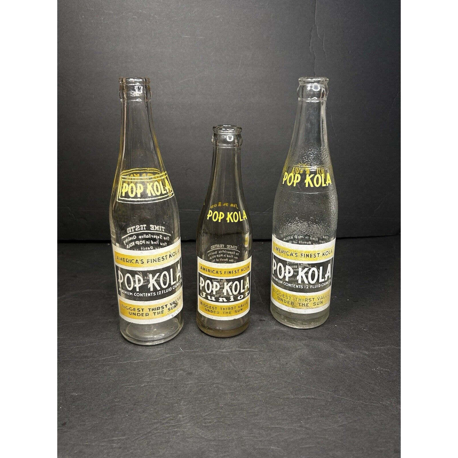 (3) Rare Antique “Pop Kola” Bottles And Bottle Kentucky KY. Very Rare “Jr”