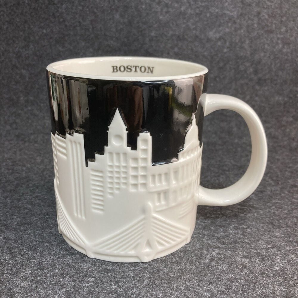 Starbucks 2012 Boston Relief 3D Mug Tea Coffee Black White Collector Series
