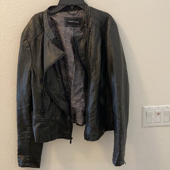 Black Rivet Black Jacket With Lining & Two Zipper Pockets.
