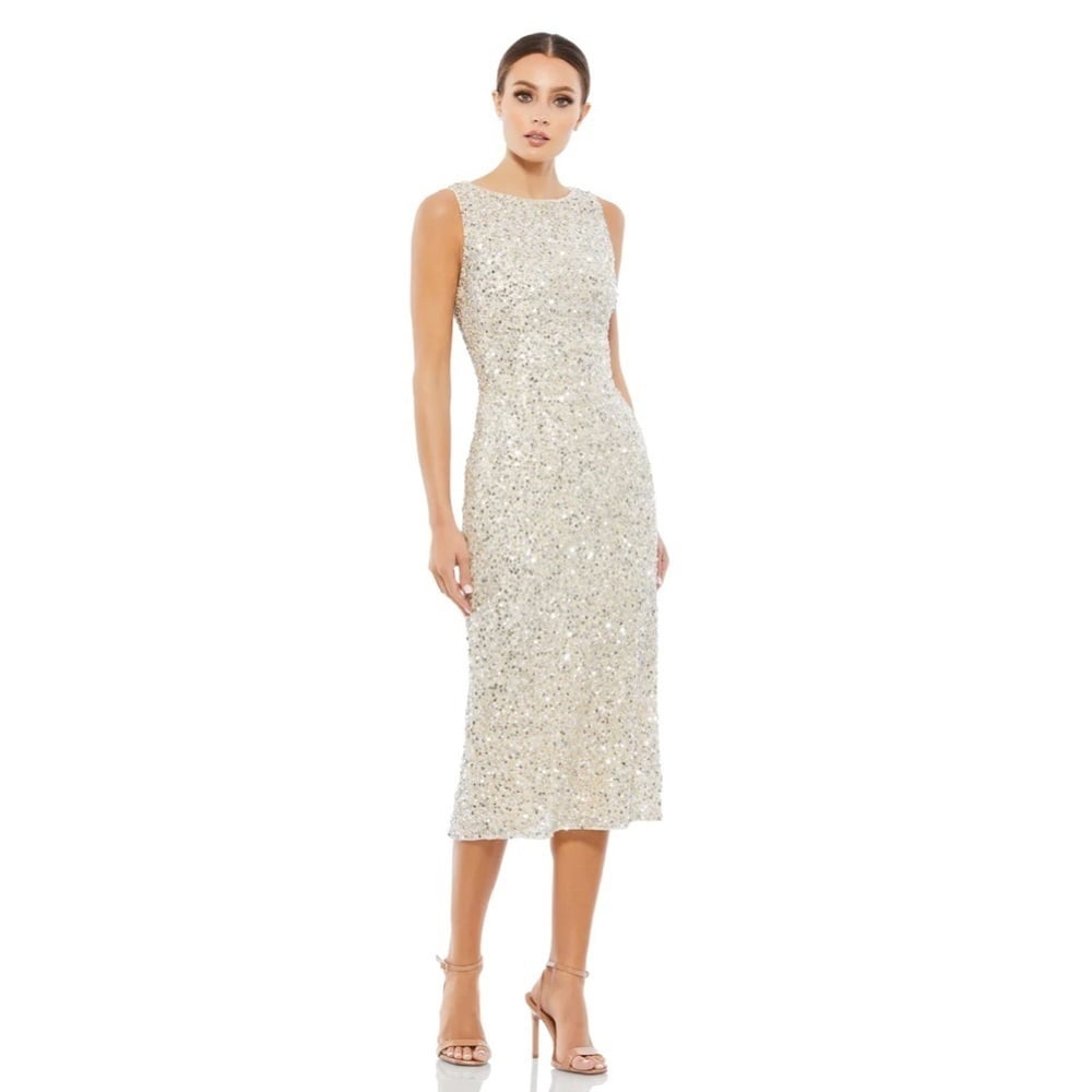 Size Mac Duggal 5526 NWT SLEEVELESS SEQUINED MIDI SHEATH DRESS