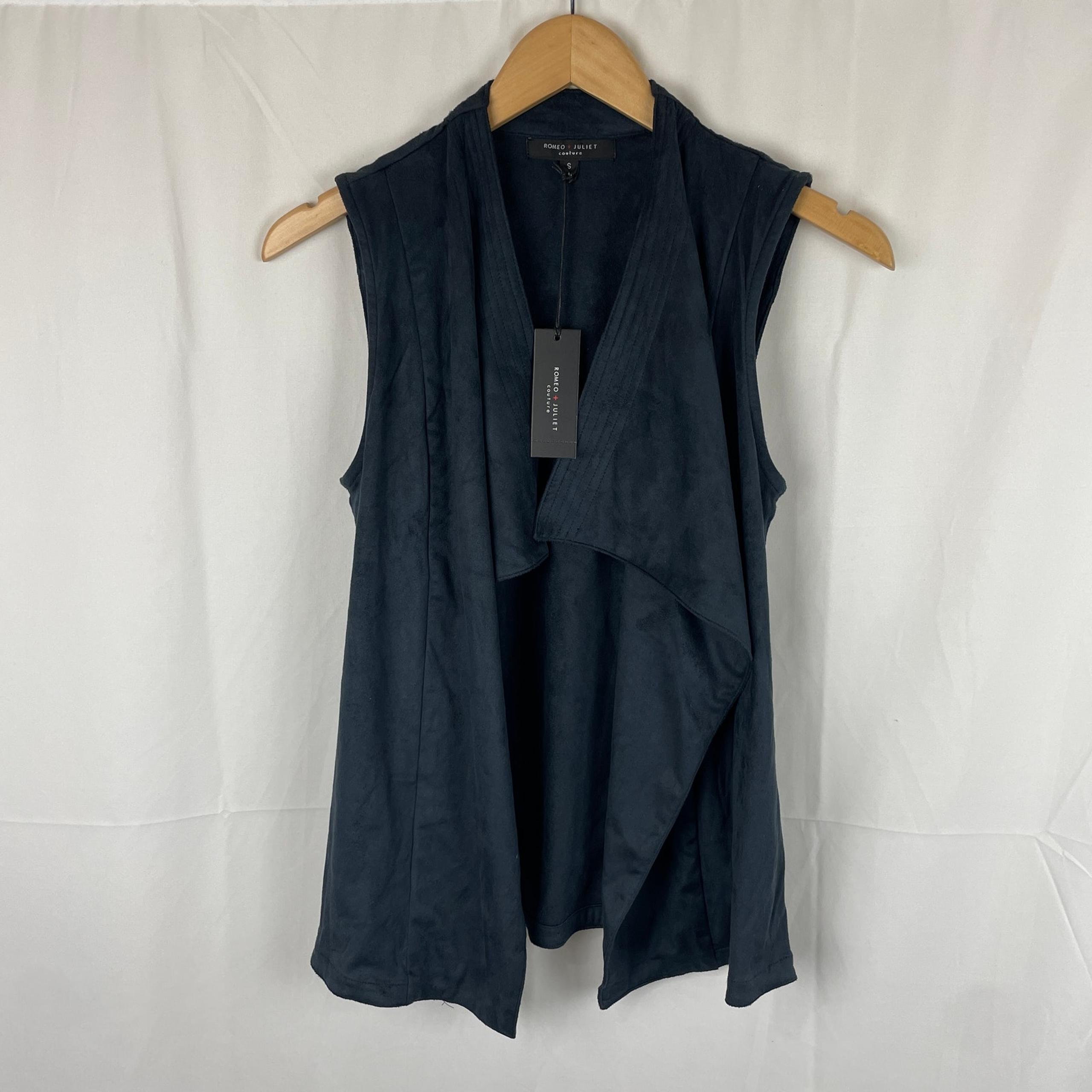 Romeo + Juliet Couture Velour Open Front Vest Cardigan Navy Blue RJ46439 Size S