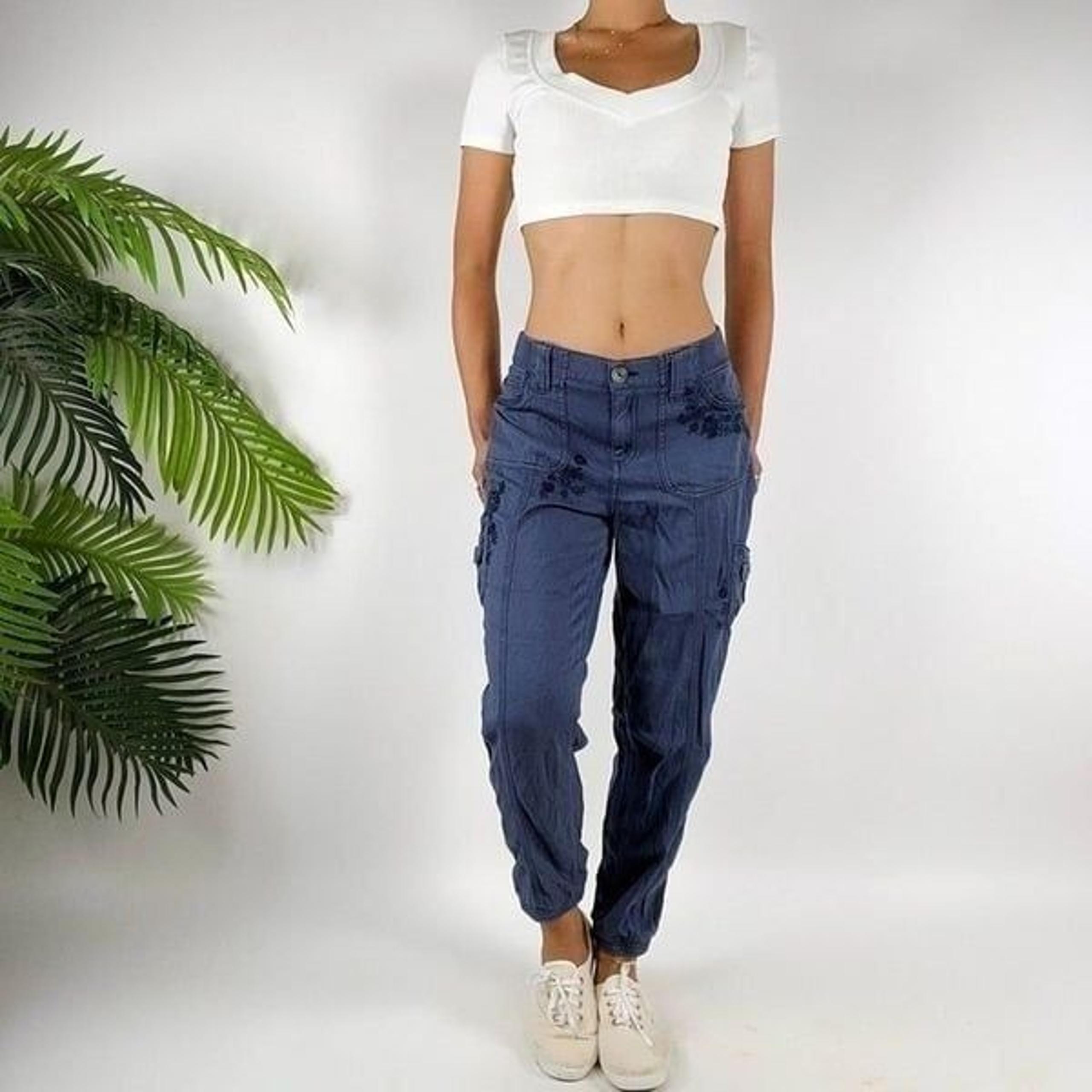 Vintage Y2K Knox Rose Blue Floral Boho Low Rise Casual Cargo Pants Capris / M