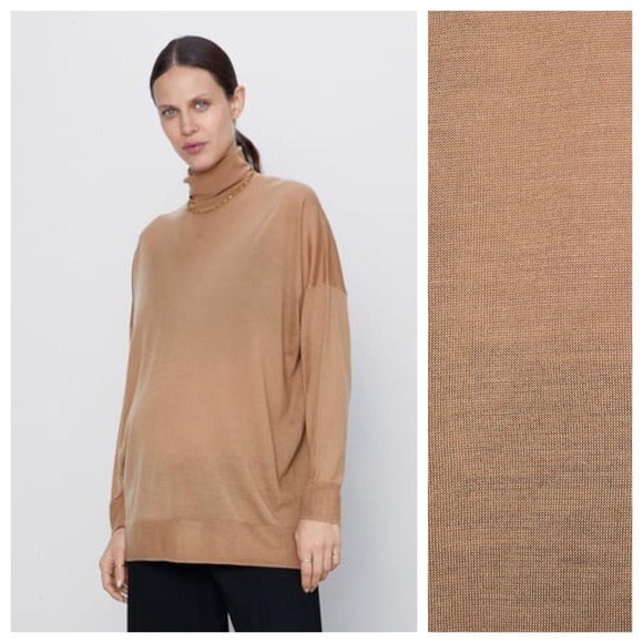 NWT. Zara Tan Wool and Tencel™ Sweater. Size M.