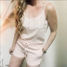 NEW ANTHROPOLOGIE Cloth & Stone Cream Pink Deep V Back Tank Shorts Romper Large