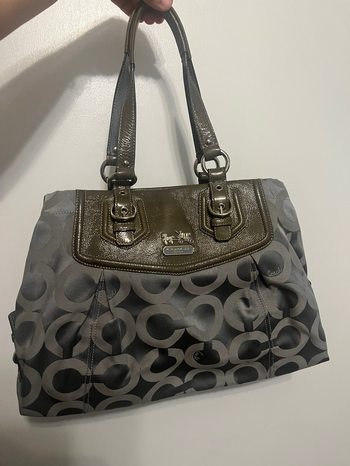 Vintage Coach Signature Madison Sateen Satchel Bag Grey 14578 Handbag Purse