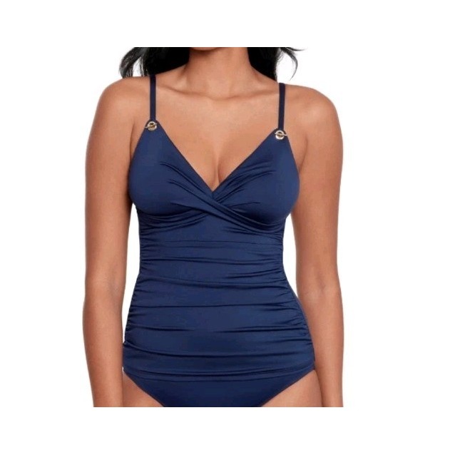 Lauren Ralph Women's Toggle-Trim Tankini Top, Navy, Size 6