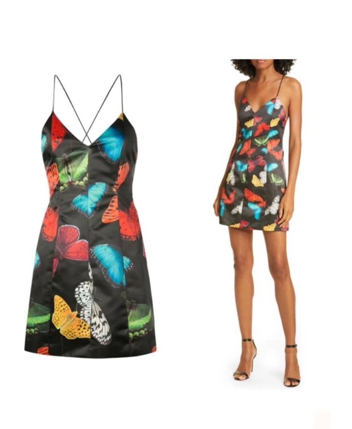 Alice + Olivia Tayla Black Multicolor Butterfly Cross Strap Mini Dress Sz 10