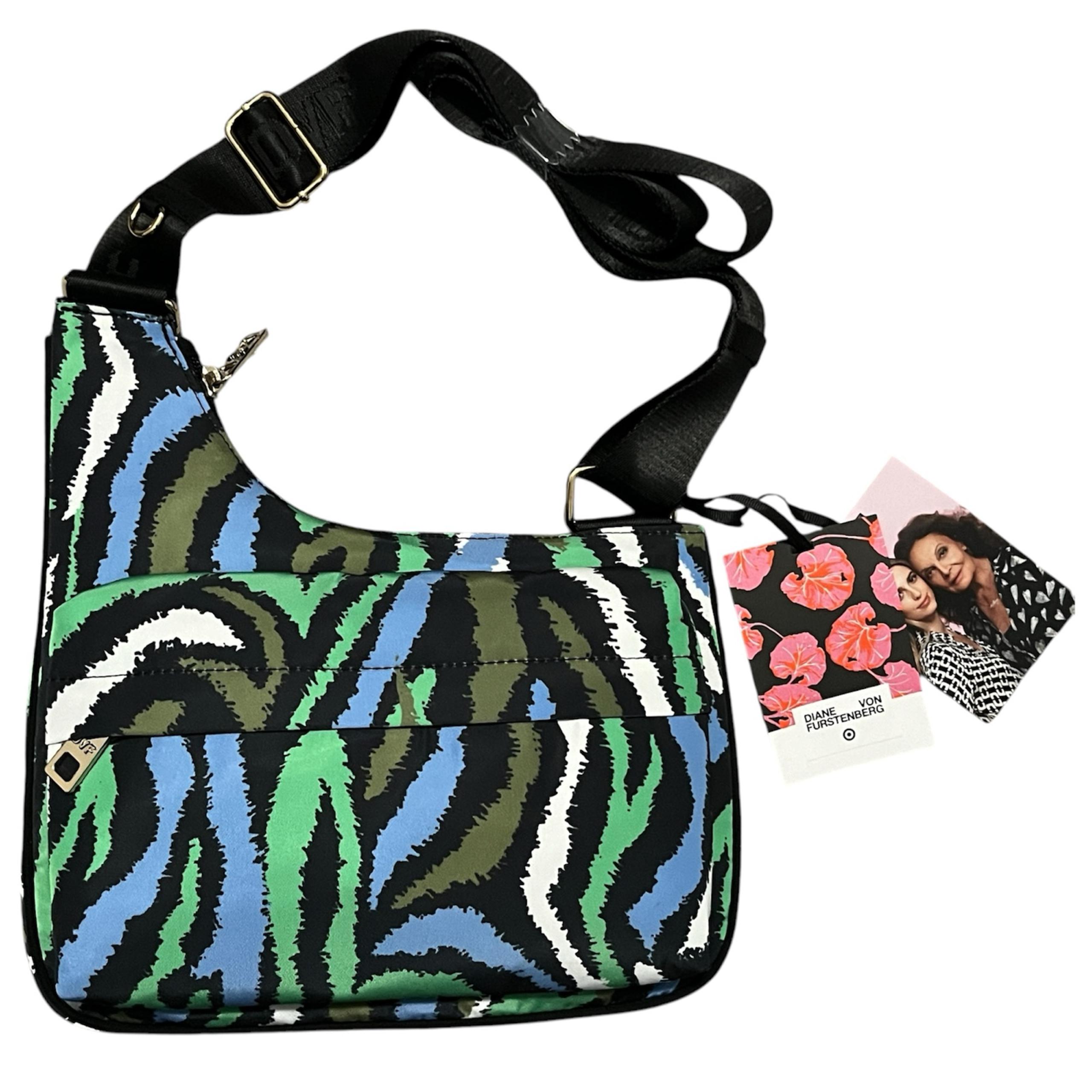 Diane Von Furstenberg (DVF) Disco Zebra Green Utility Crossbody Bag Purse